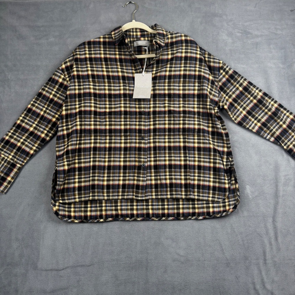 Everlane Womens Plaid Flannel Shirt Brown Cream Blue Cotton Button Down S NWT